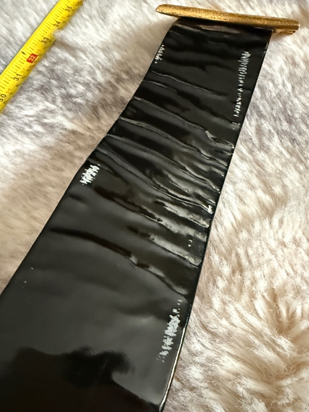 Vintage CHANEL Black Patent Leather Belt with Gold plate Buckle. xs size - Picture 10 of 11